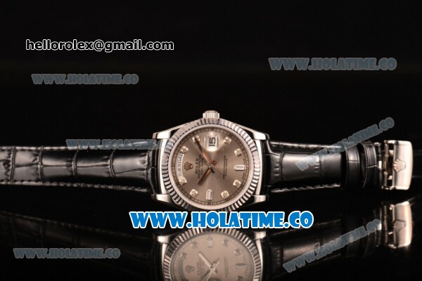 Rolex Day-Date Asia 2813/Swiss ETA 2836/Clone Rolex 3135 Automatic Steel Case with Grey Dial and Diamonds Markers (BP) - Click Image to Close